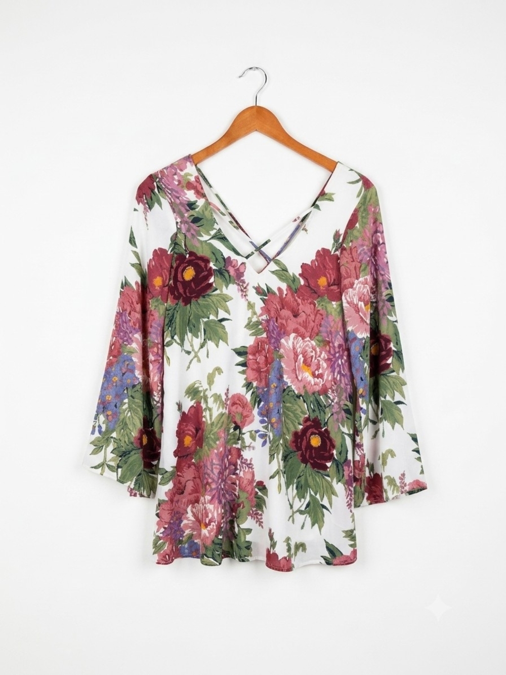 Show Me Your MuMu White Floral V-Neck Tunic with Pink & Green Size XS